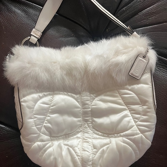 Coach Handbags - Y2k Vintage Coach rare White Quilted Rabbit Fur Trim 2005 purse